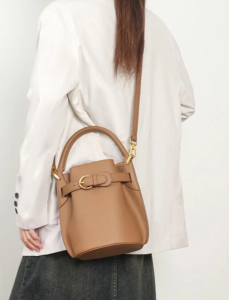 Womens Trendy Genuine Leather Bucket Bag Small Y2k Crossbody Shoulder Purse Ladies Top Handle Handbags Satchels