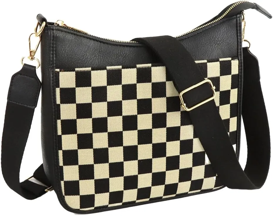 Womens Vintage Vegan Leather Crossbody Shoulder Bag Small Checkered Tote Purse Handbags Messenger Bag Satchels