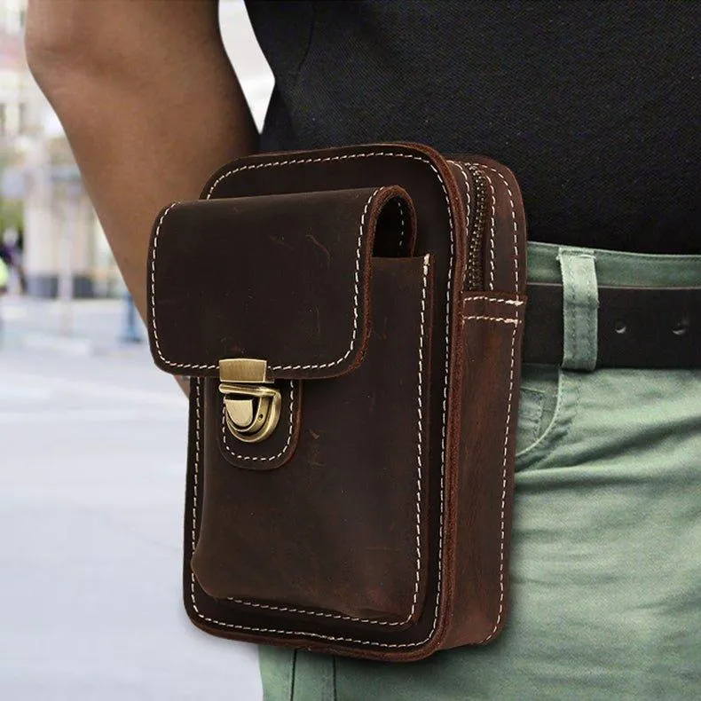 Woosir Retro Mens Waist Bag Genuine Leather