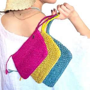 Woven Raffia Clutch with Wrist Strap