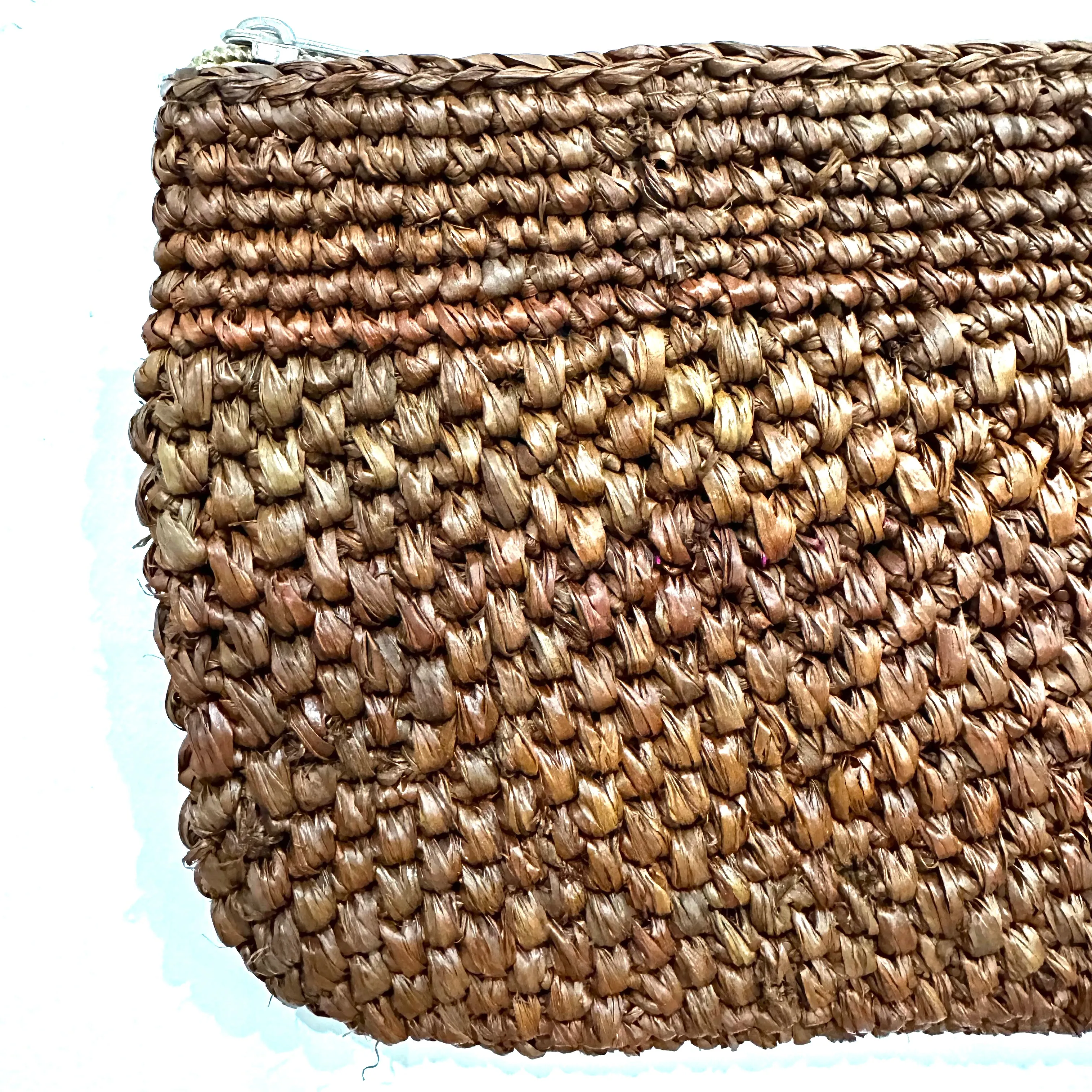 Woven Raffia Clutch with Wrist Strap