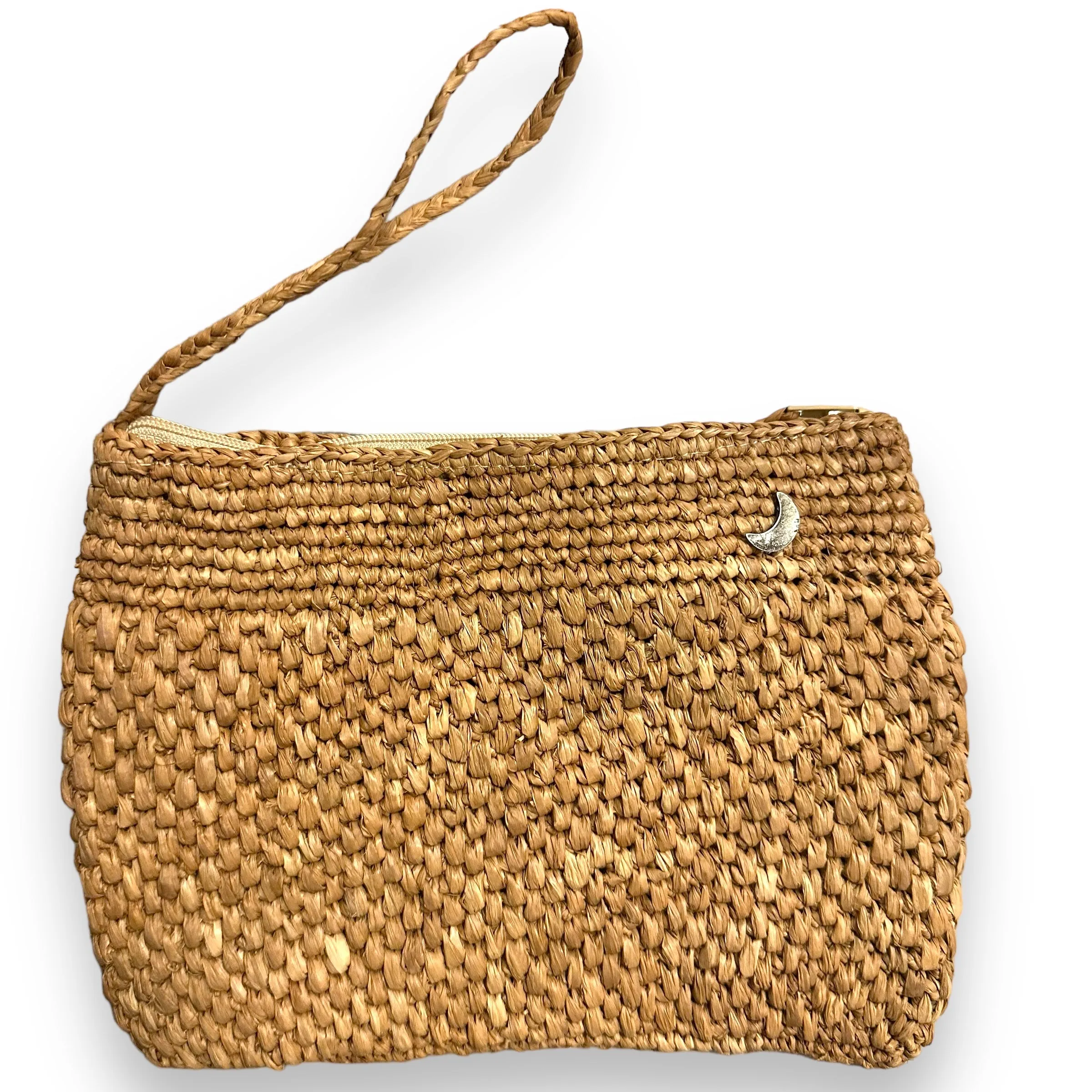 Woven Raffia Clutch with Wrist Strap
