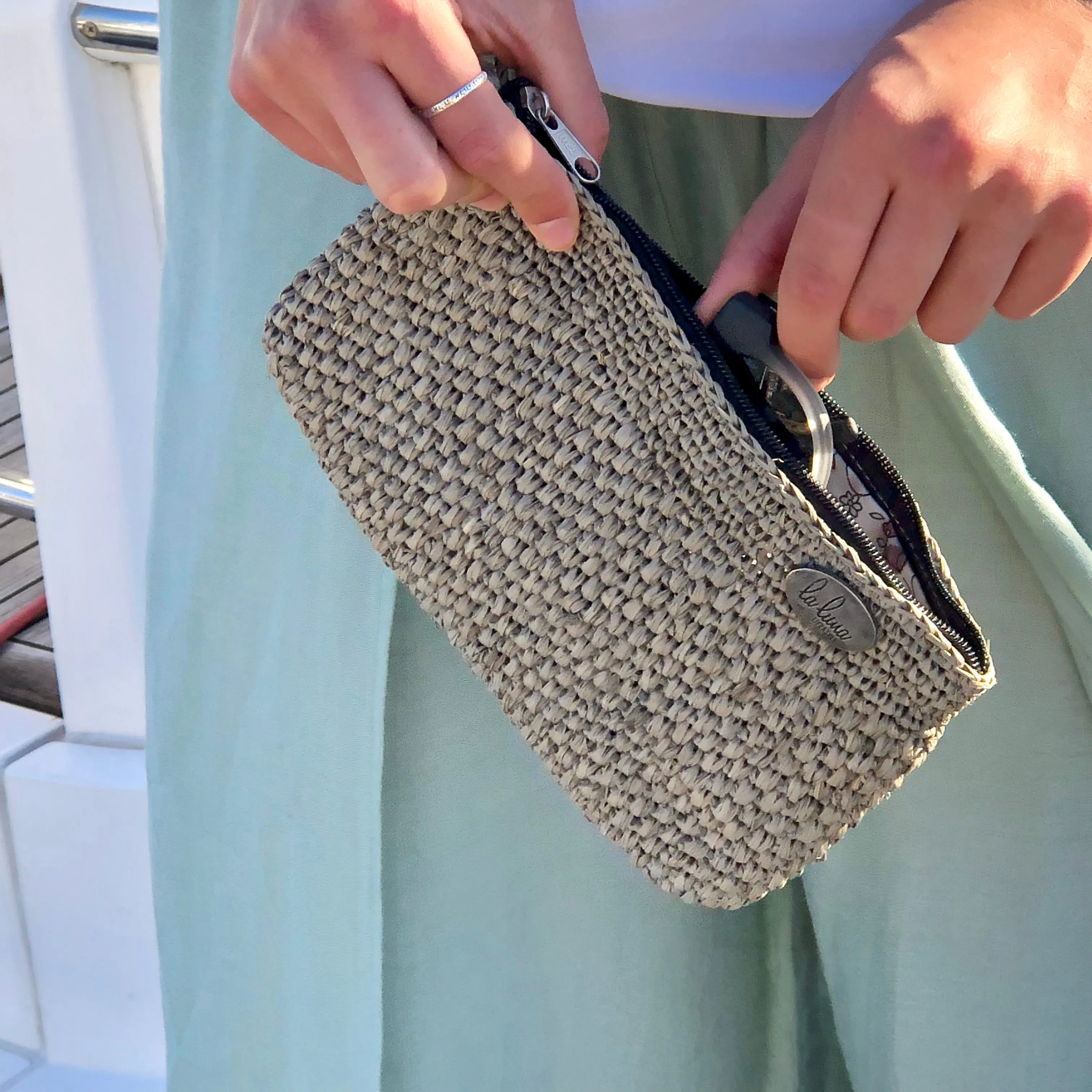 Woven Raffia Clutch with Wrist Strap