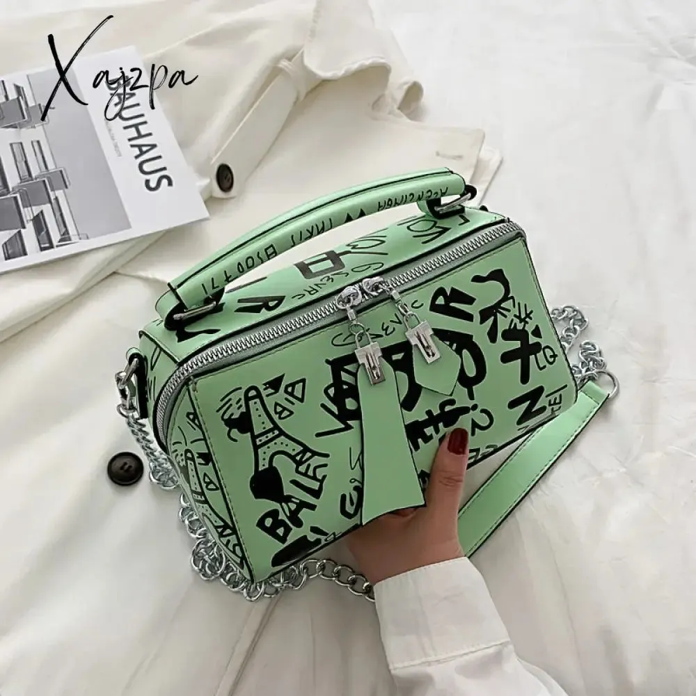 Xajzpa - 2023 Luxury Design Women Leather Handbags and Purse Fashion Crossbody Bags for Women Graffiti Handbags Shoulder Bags Women Bag