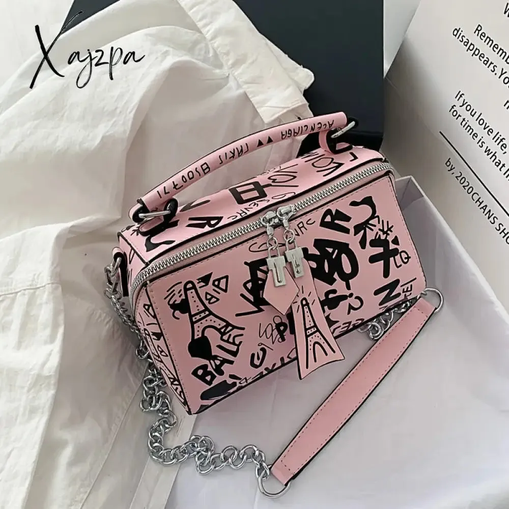 Xajzpa - 2023 Luxury Design Women Leather Handbags and Purse Fashion Crossbody Bags for Women Graffiti Handbags Shoulder Bags Women Bag