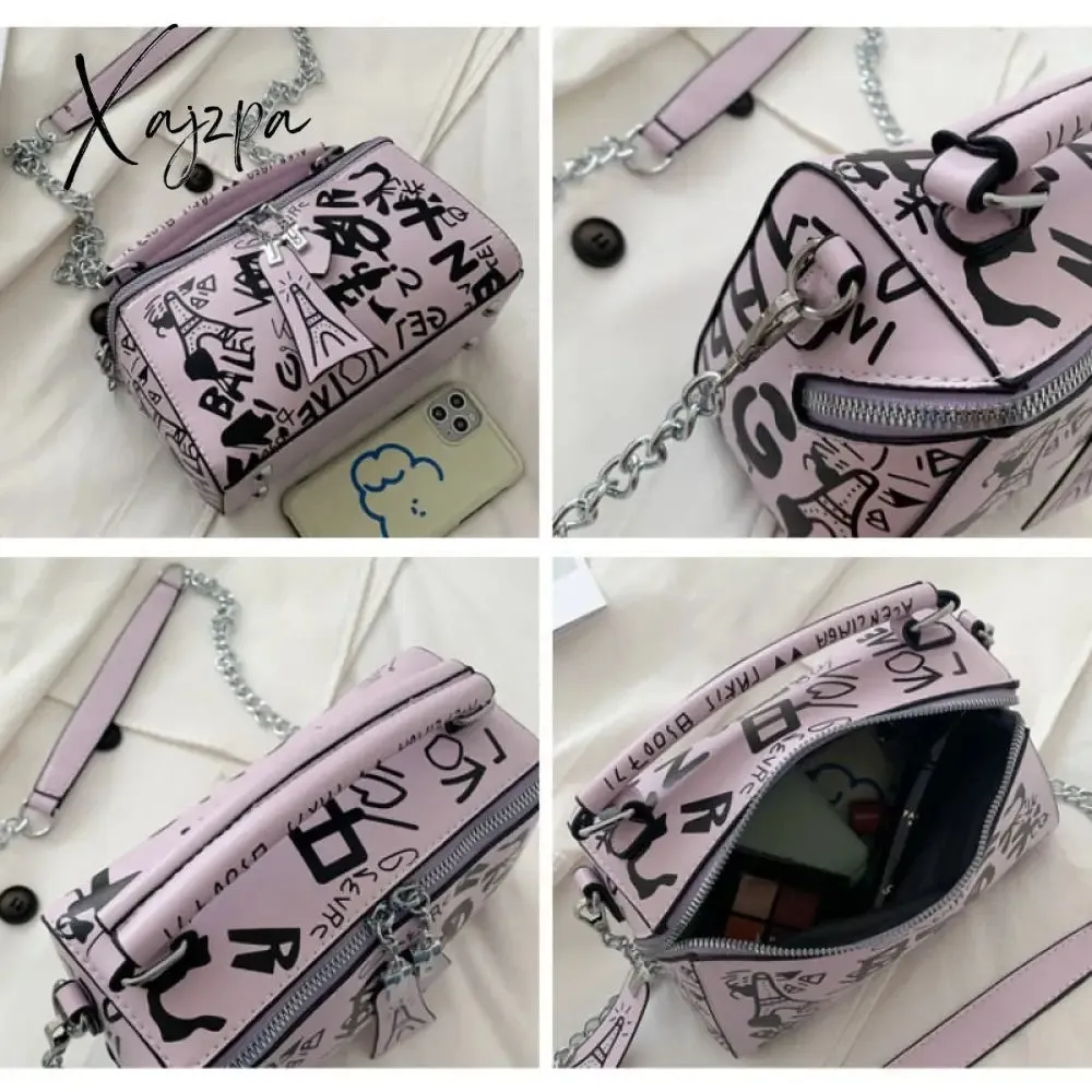 Xajzpa - 2023 Luxury Design Women Leather Handbags and Purse Fashion Crossbody Bags for Women Graffiti Handbags Shoulder Bags Women Bag