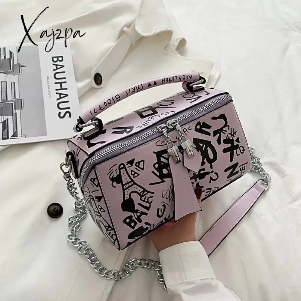 Xajzpa - 2023 Luxury Design Women Leather Handbags and Purse Fashion Crossbody Bags for Women Graffiti Handbags Shoulder Bags Women Bag
