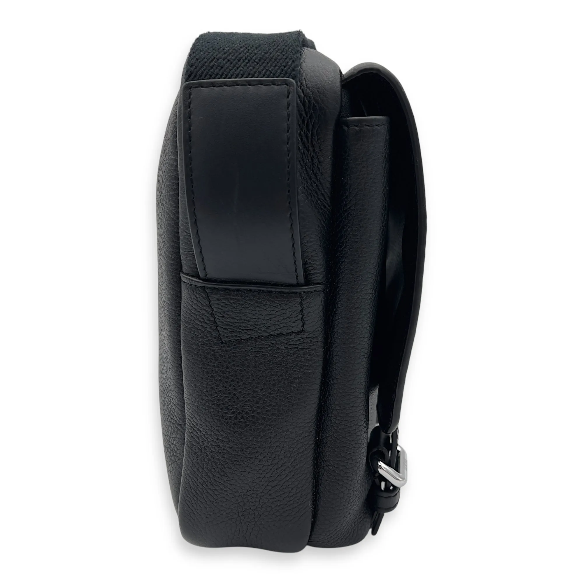 XS Military Black Crossbody Bag in Calfskin, Silver hardware