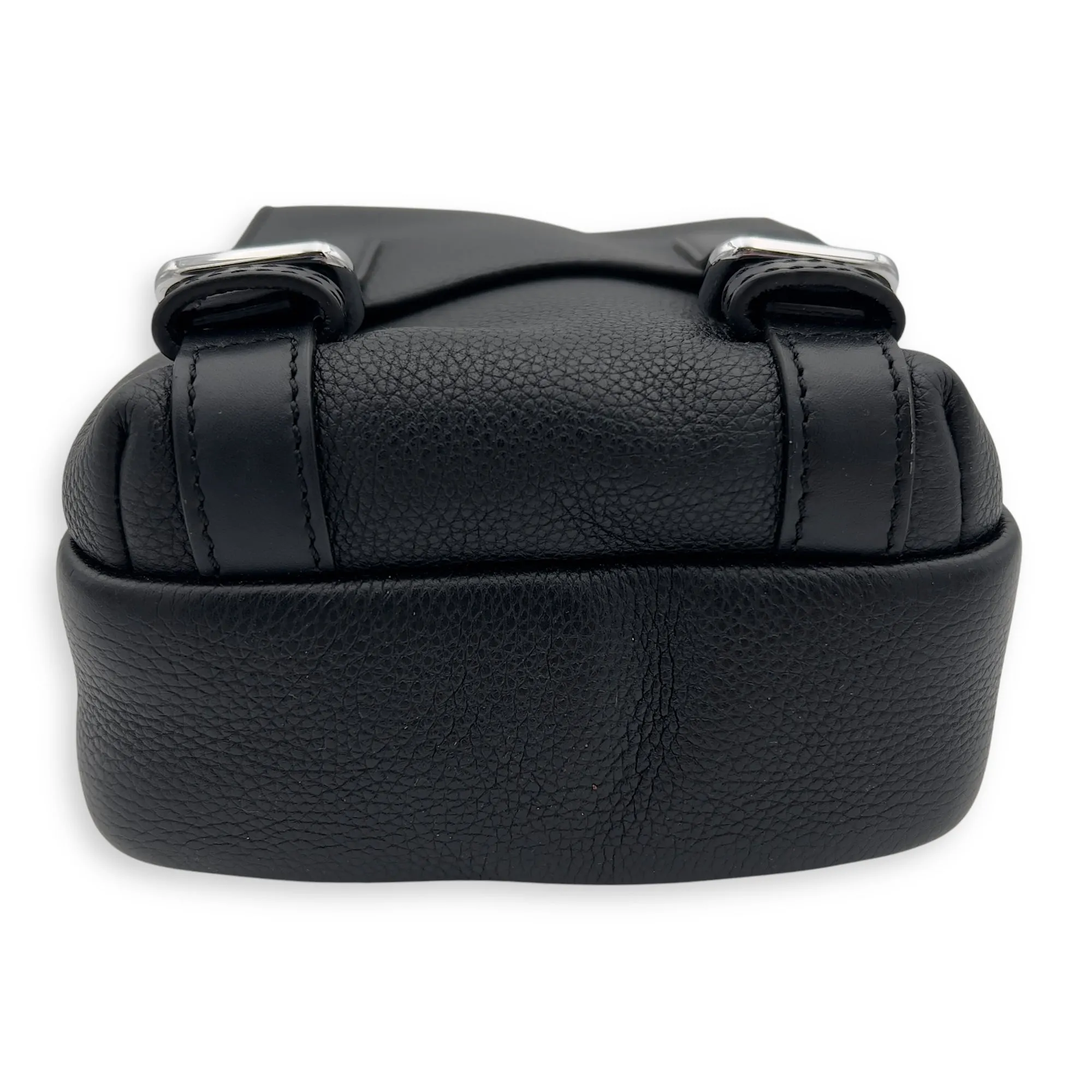 XS Military Black Crossbody Bag in Calfskin, Silver hardware