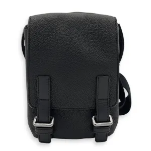 XS Military Black Crossbody Bag in Calfskin, Silver hardware