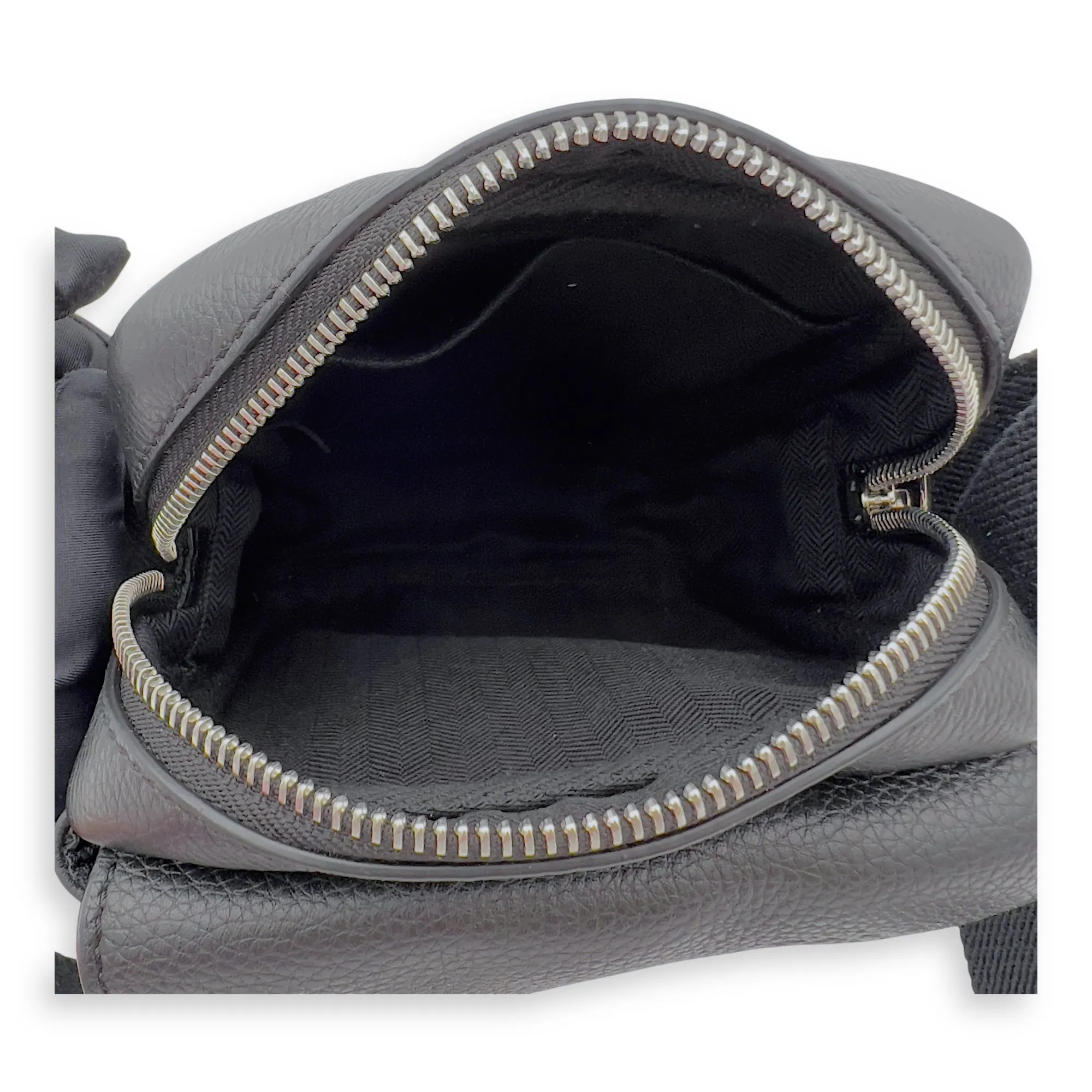 XS Military Black Crossbody Bag in Calfskin, Silver hardware
