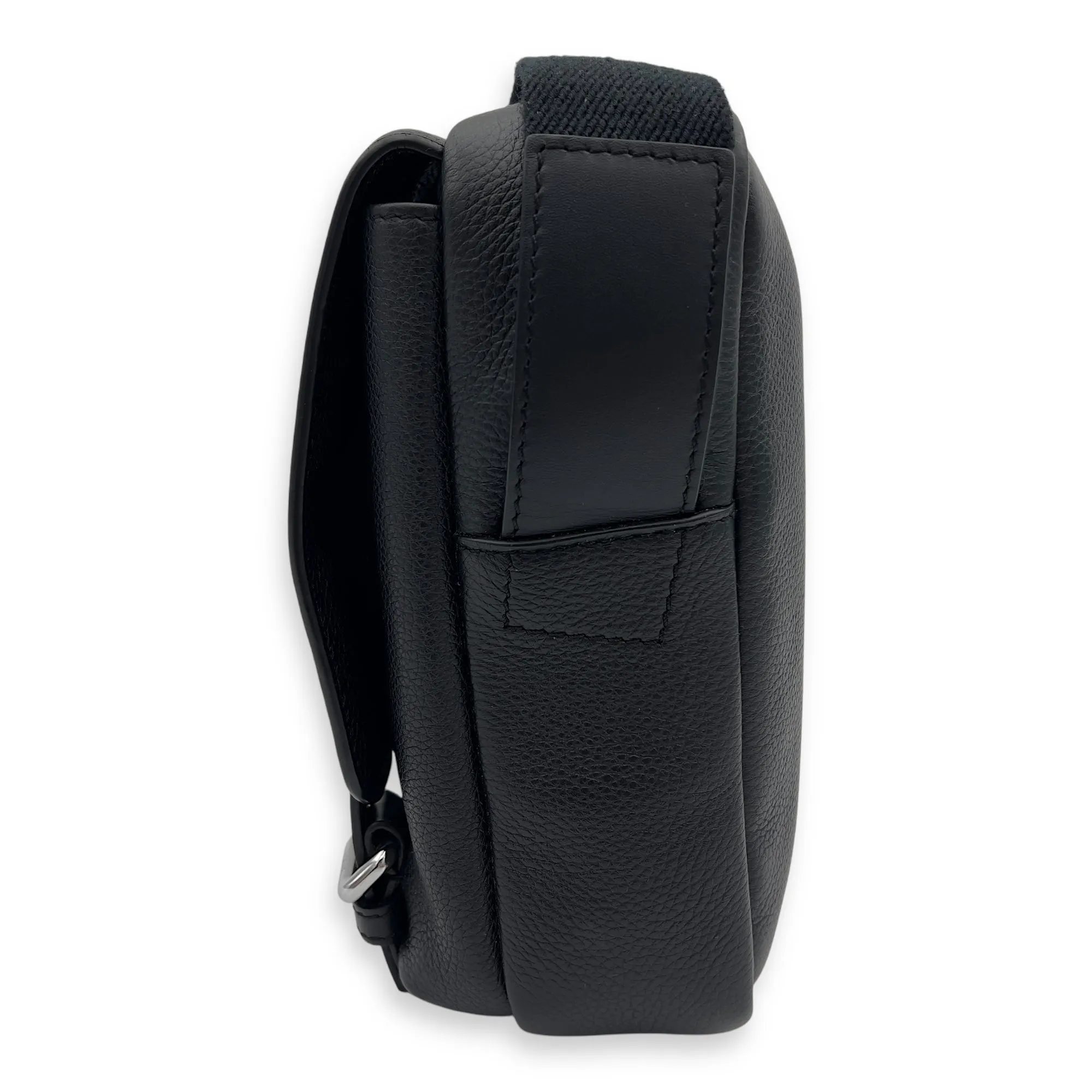 XS Military Black Crossbody Bag in Calfskin, Silver hardware