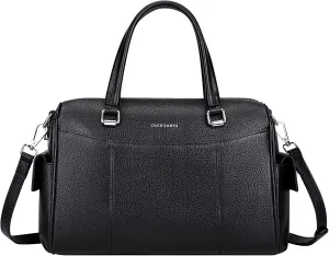 XXGJOALD-Genuine Leather Satchel Purse for Women Women's Top-Handle Shoulder Handbags (O208E Black)