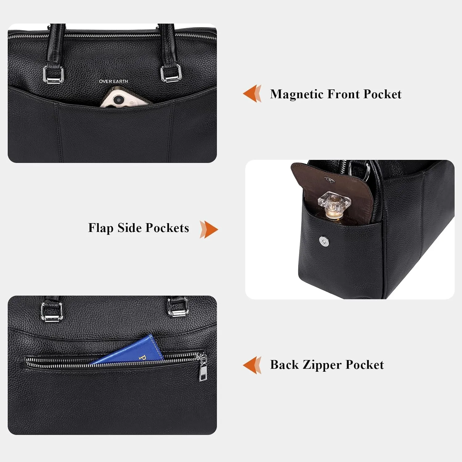 XXGJOALD-Genuine Leather Satchel Purse for Women Women's Top-Handle Shoulder Handbags (O208E Black)