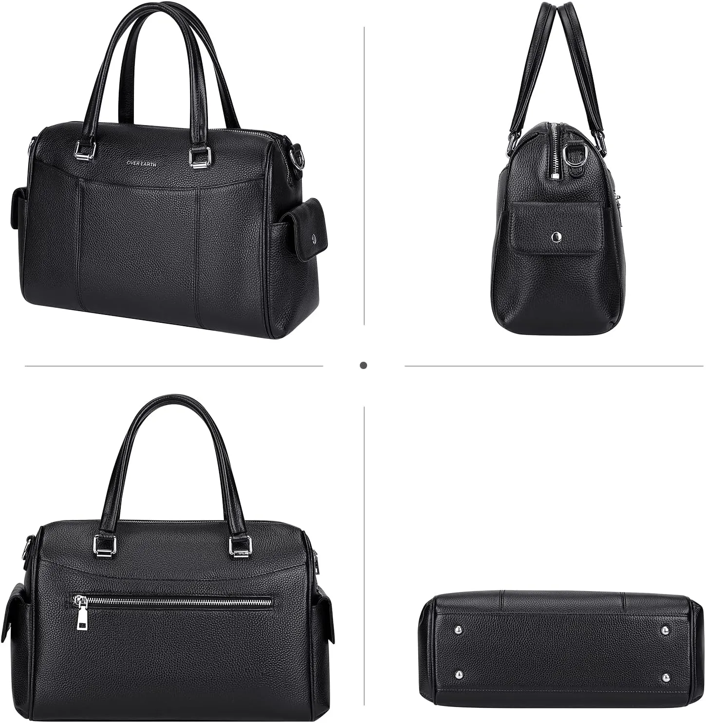 XXGJOALD-Genuine Leather Satchel Purse for Women Women's Top-Handle Shoulder Handbags (O208E Black)