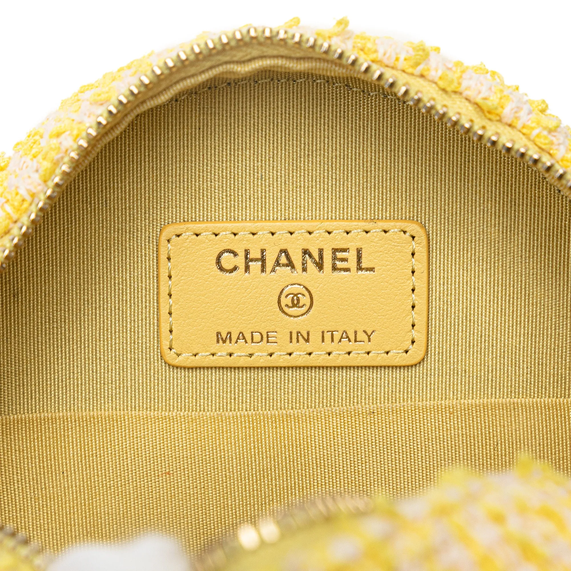 Yellow Chanel Tweed 19 Round Clutch with Chain Satchel