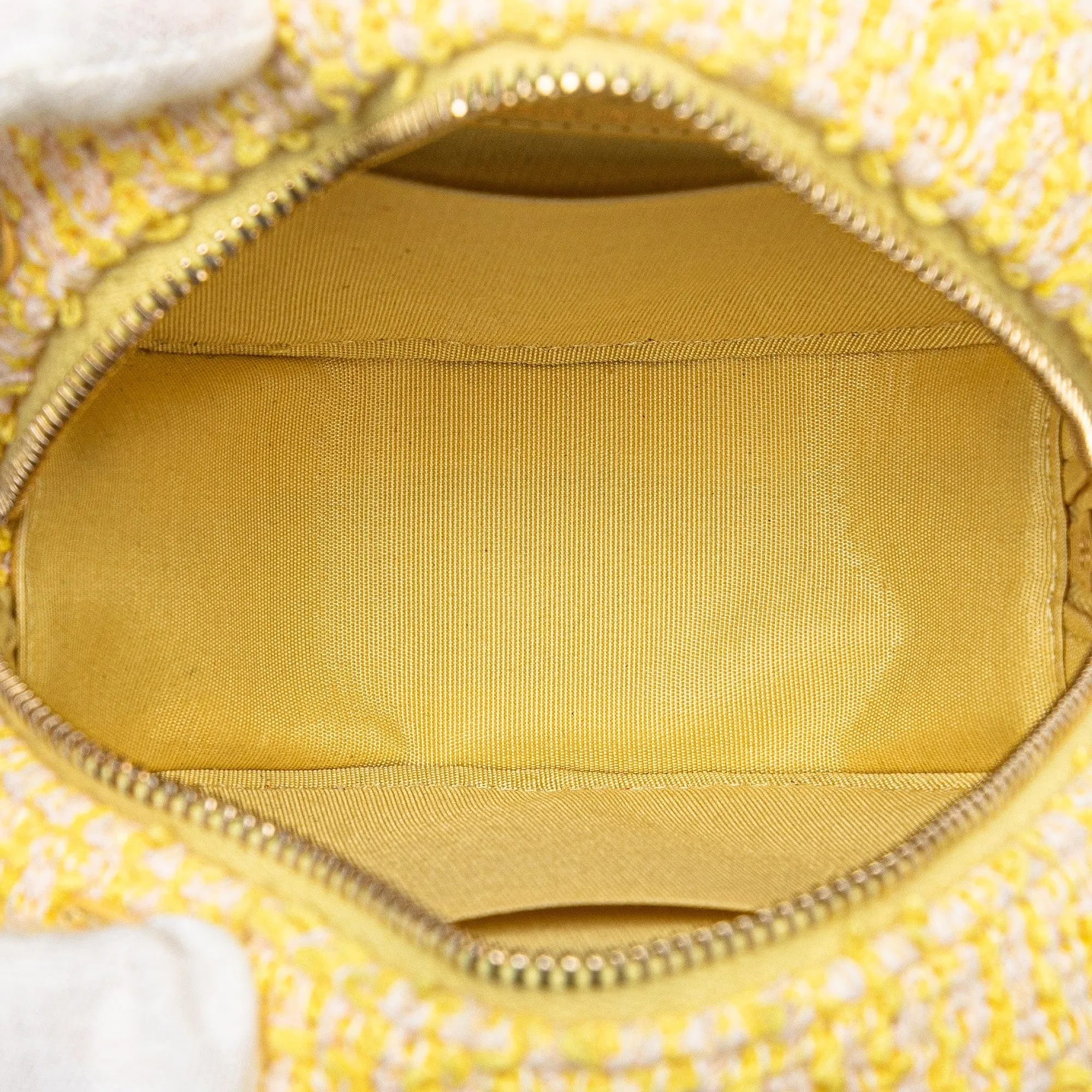Yellow Chanel Tweed 19 Round Clutch with Chain Satchel