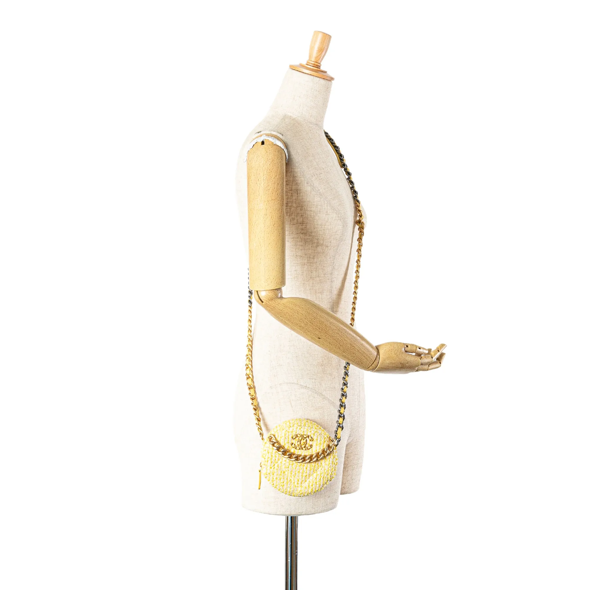 Yellow Chanel Tweed 19 Round Clutch with Chain Satchel