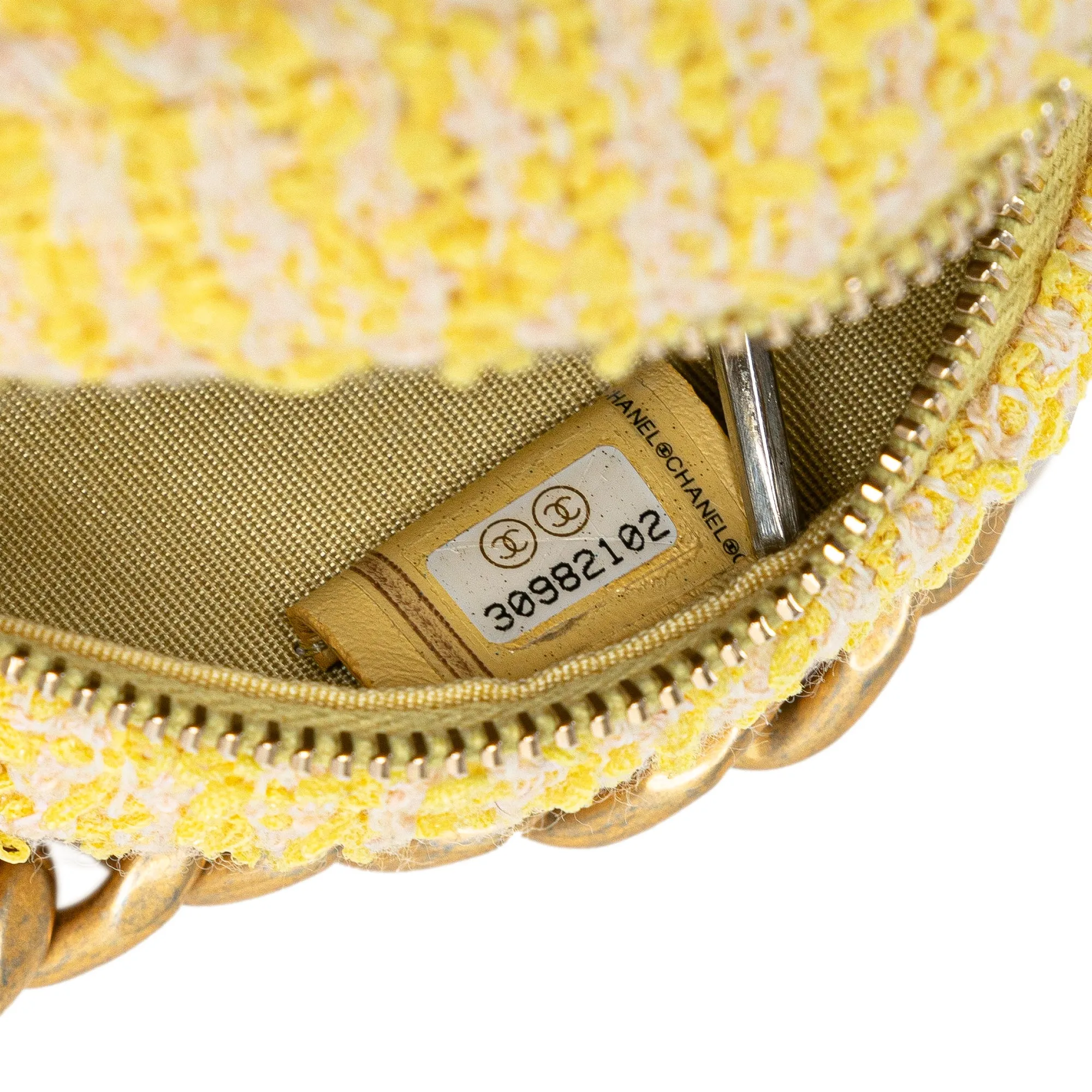 Yellow Chanel Tweed 19 Round Clutch with Chain Satchel