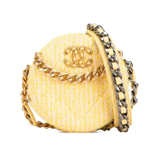 Yellow Chanel Tweed 19 Round Clutch with Chain Satchel