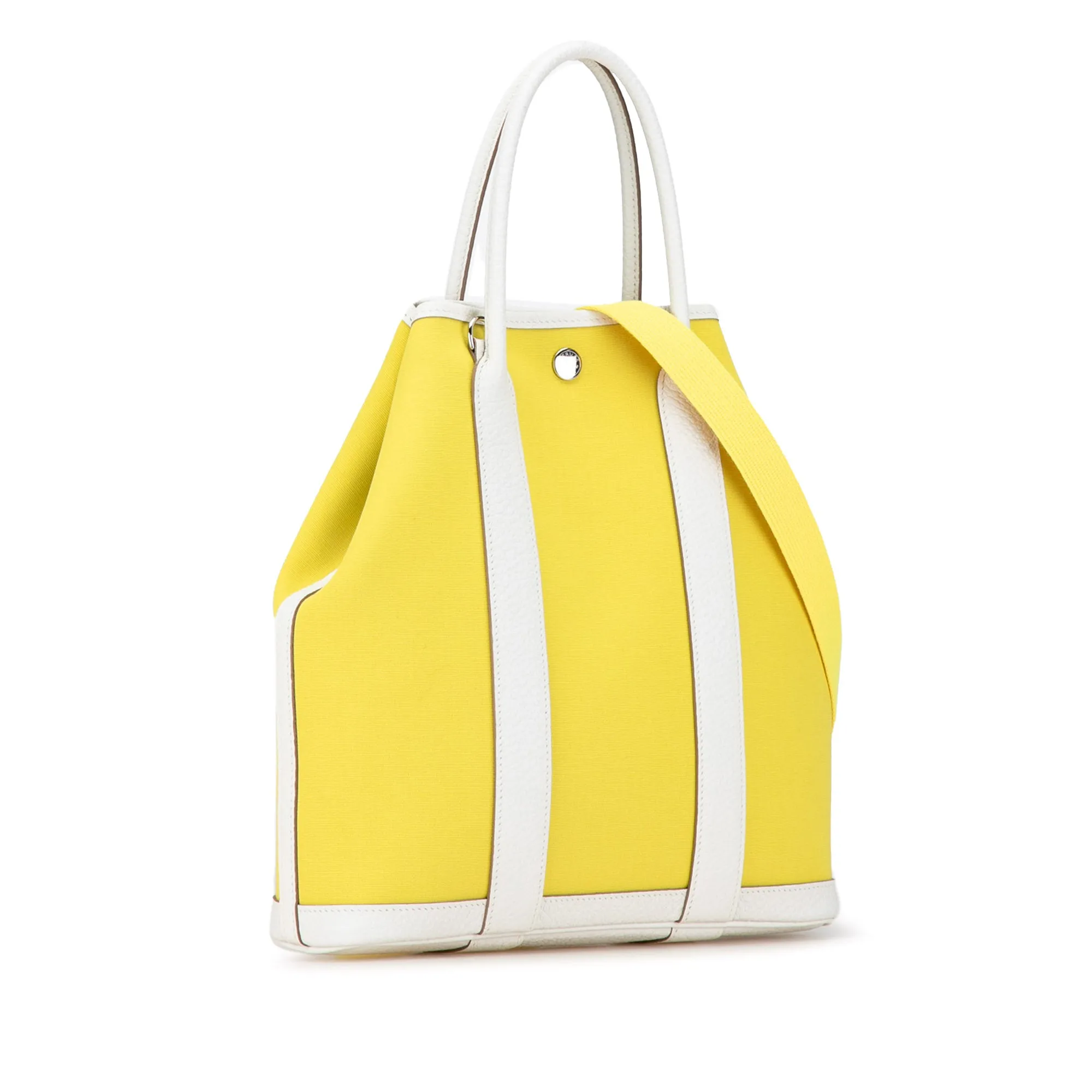 Yellow Hermès Military Toile and Negonda Garden File 28 Satchel