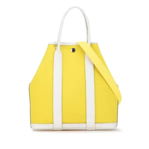 Yellow Hermès Military Toile and Negonda Garden File 28 Satchel