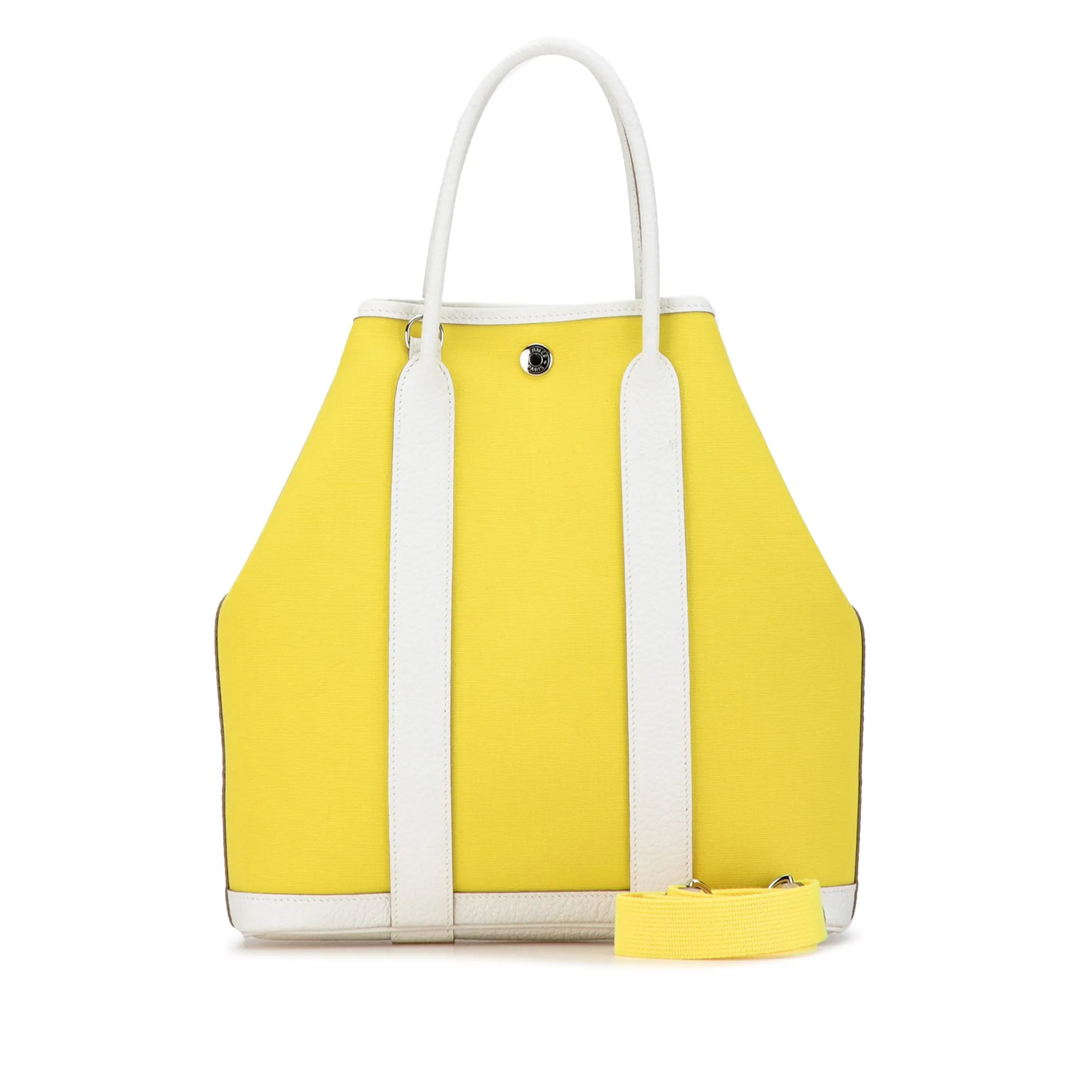 Yellow Hermès Military Toile and Negonda Garden File 28 Satchel